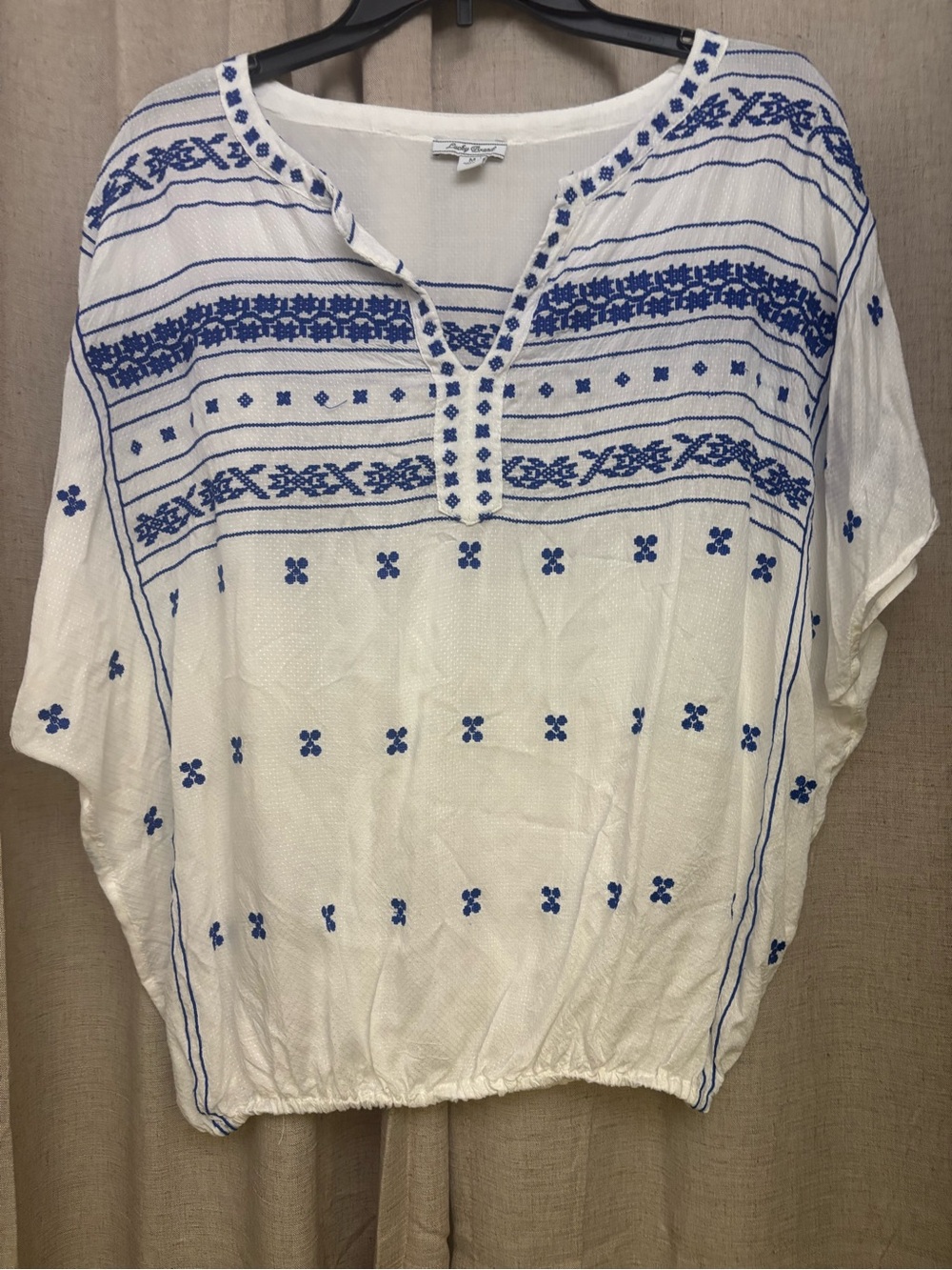 Lucky Brand White Tunic with Blue Embroidery